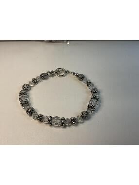 Sterling Silver Swarovski Crystal Bead Toggle Bracelet 8”